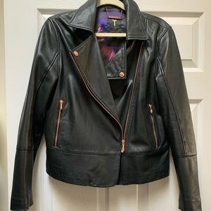 Ted Baker Leather Jacket Rose Gold Hardware